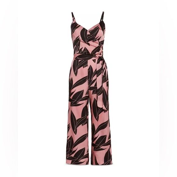 Ted Baker Diantha pink Black Sour Cherry Palm-Printed Jumpsuit NWT 4 US 10 - Picture 1 of 8